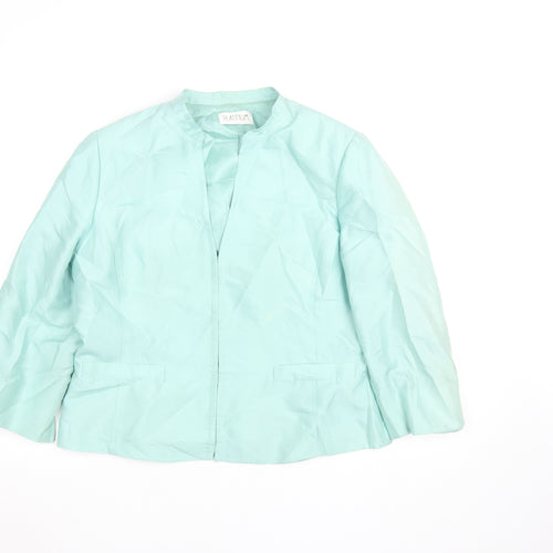 Platinum Womens Green Silk Lined Open Front Blazer Size 16