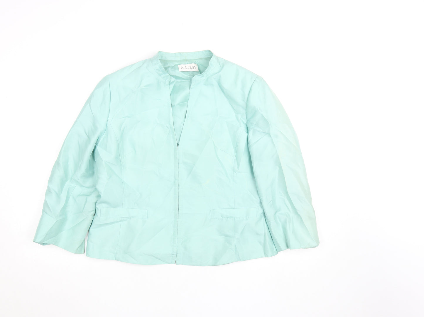 Platinum Womens Green Silk Lined Open Front Blazer Size 16