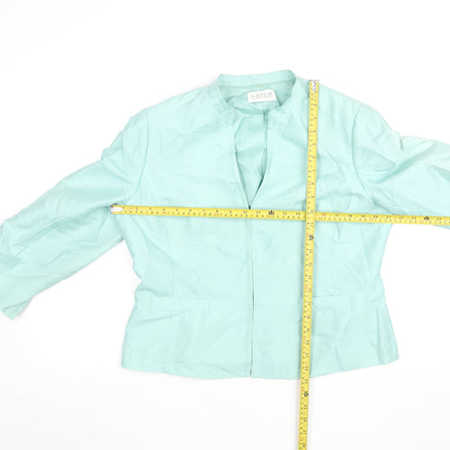 Platinum Womens Green Silk Lined Open Front Blazer Size 16
