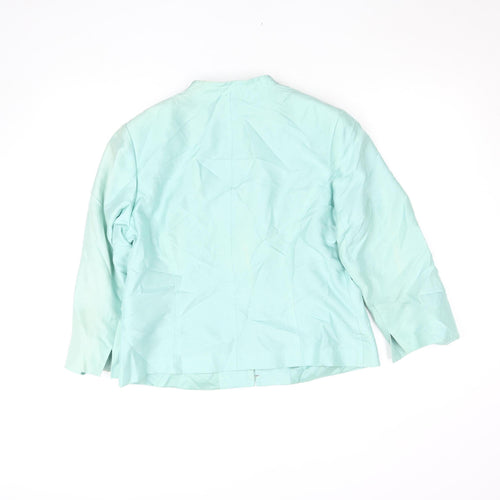 Platinum Womens Green Silk Lined Open Front Blazer Size 16