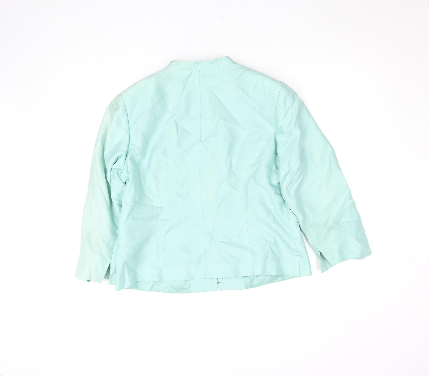 Platinum Womens Green Silk Lined Open Front Blazer Size 16