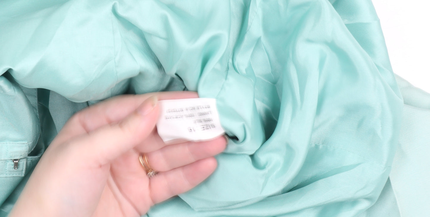 Platinum Womens Green Silk Lined Open Front Blazer Size 16