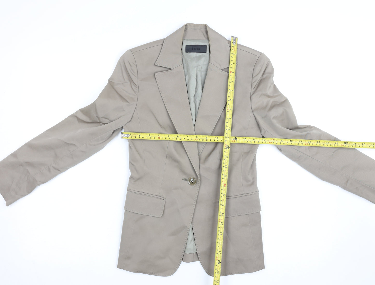 ICB Women's Beige Slim Fit Cotton Blend Blazer Jacket Size 8