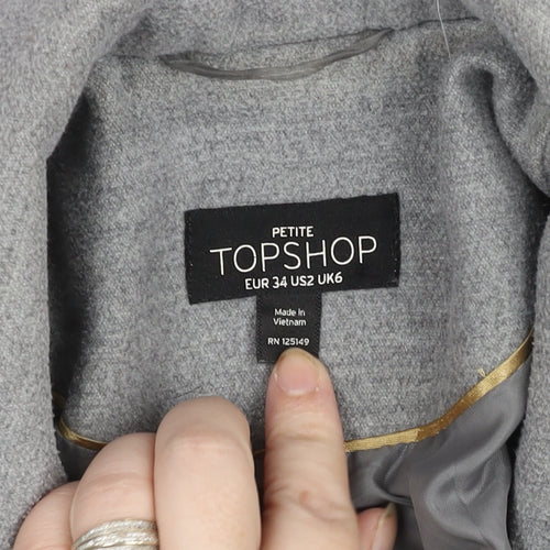 Topshop Petite Grey Wool Blend Overcoat Women UK 6 Classic Style