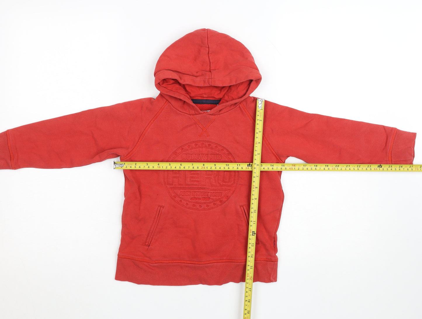 Okaïdi Boys Red Pullover Hoodie 8Y 128cm Cotton Blend Hero Design
