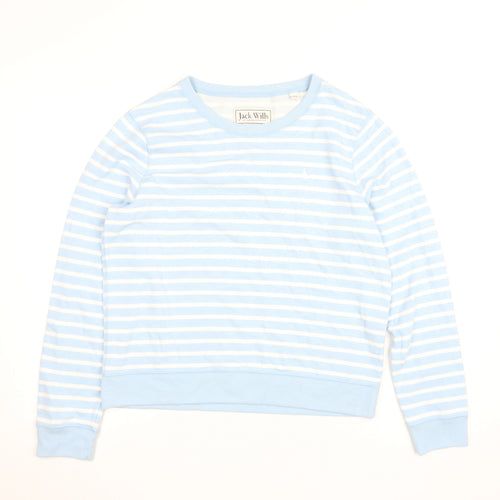 Jack Wills Women Blue Striped Cotton Crew Neck Pullover Sweatshirt Size M