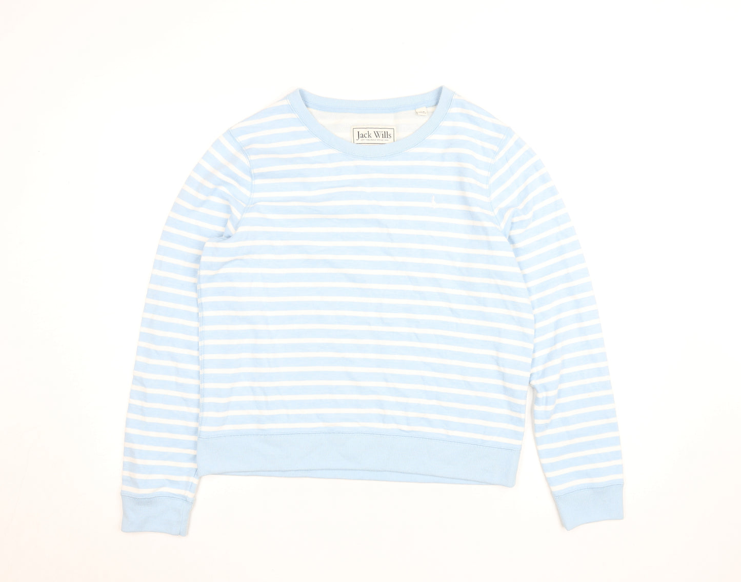 Jack Wills Women Blue Striped Cotton Crew Neck Pullover Sweatshirt Size M