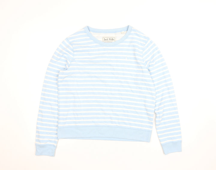 Jack Wills Women Blue Striped Cotton Crew Neck Pullover Sweatshirt Size M