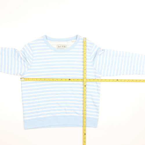Jack Wills Women Blue Striped Cotton Crew Neck Pullover Sweatshirt Size M