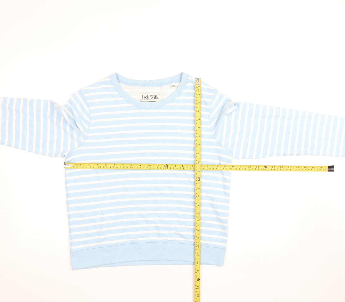Jack Wills Women Blue Striped Cotton Crew Neck Pullover Sweatshirt Size M