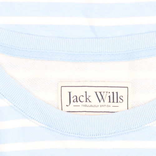 Jack Wills Women Blue Striped Cotton Crew Neck Pullover Sweatshirt Size M