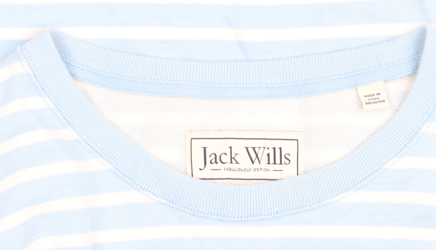 Jack Wills Women Blue Striped Cotton Crew Neck Pullover Sweatshirt Size M
