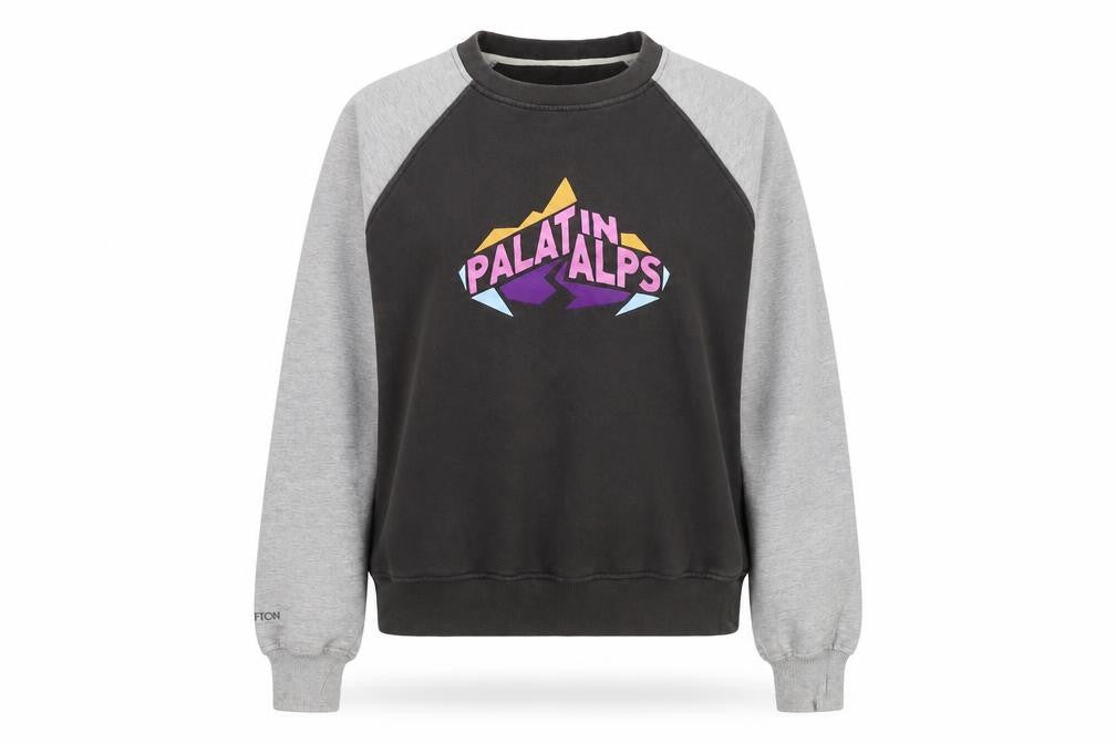 Front view of Clifton Women’s Grey & Black Pullover Sweatshirt, size M, Graphic Print