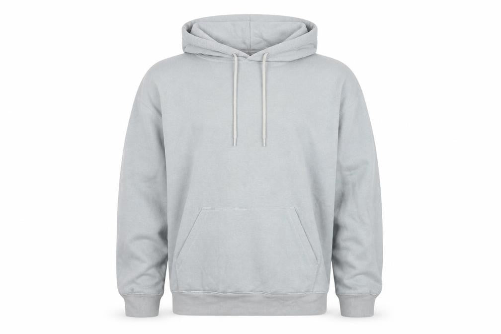 Front view of H&M Men’s Grey Relaxed Fit Pullover Hoodie, size M