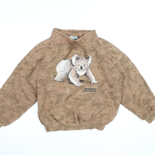 Aussie Themes Girls Brown Koala Print Pullover Hoodie Size 14