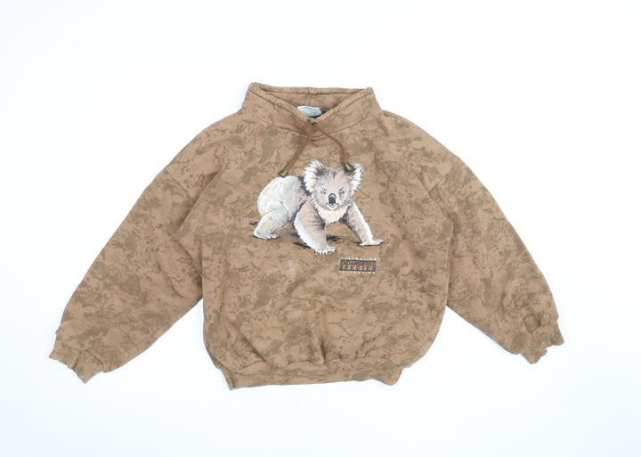 Aussie Themes Girls Brown Koala Print Pullover Hoodie Size 14