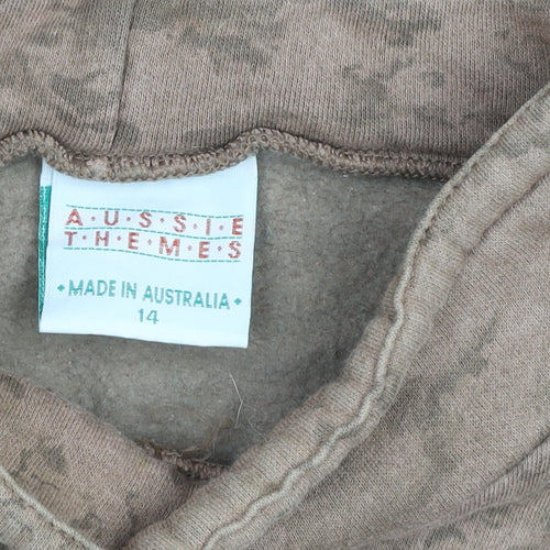 Aussie Themes Girls Brown Koala Print Pullover Hoodie Size 14