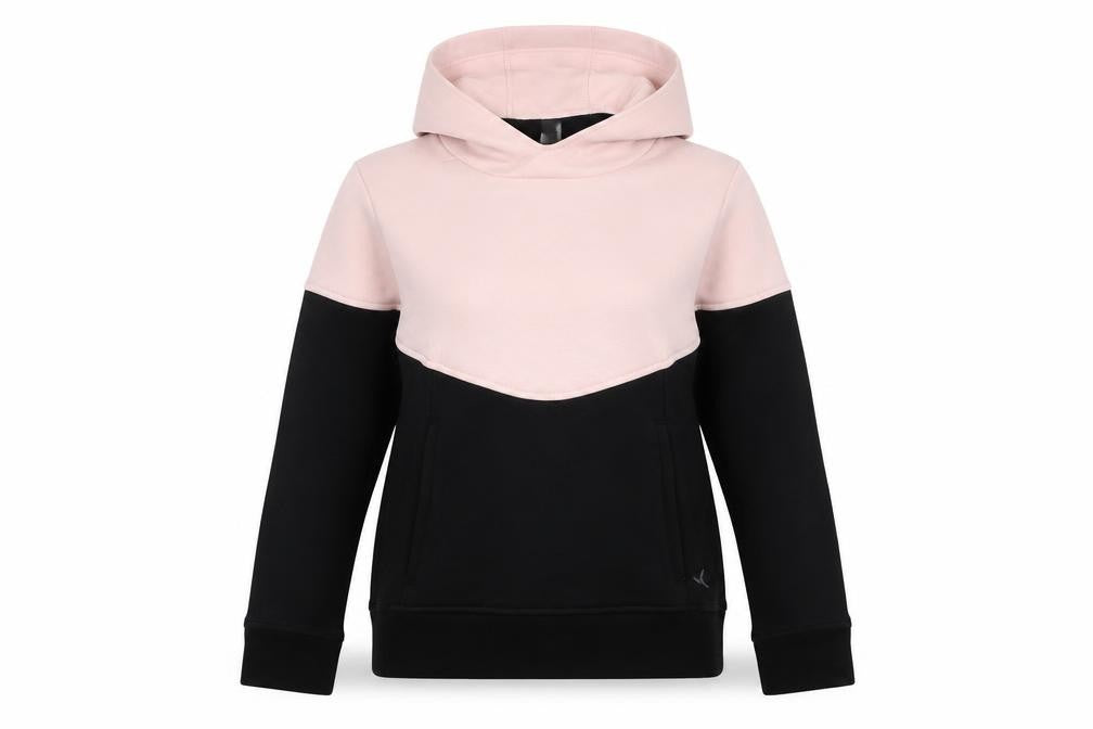 Front view of Decathlon Teens Pink & Black Pullover Hoodie 10-11 Years Colourblock