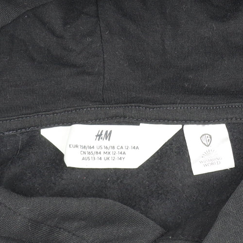 H&M Boys Black Harry Potter Hogwarts Pullover Hoodie 14 Years