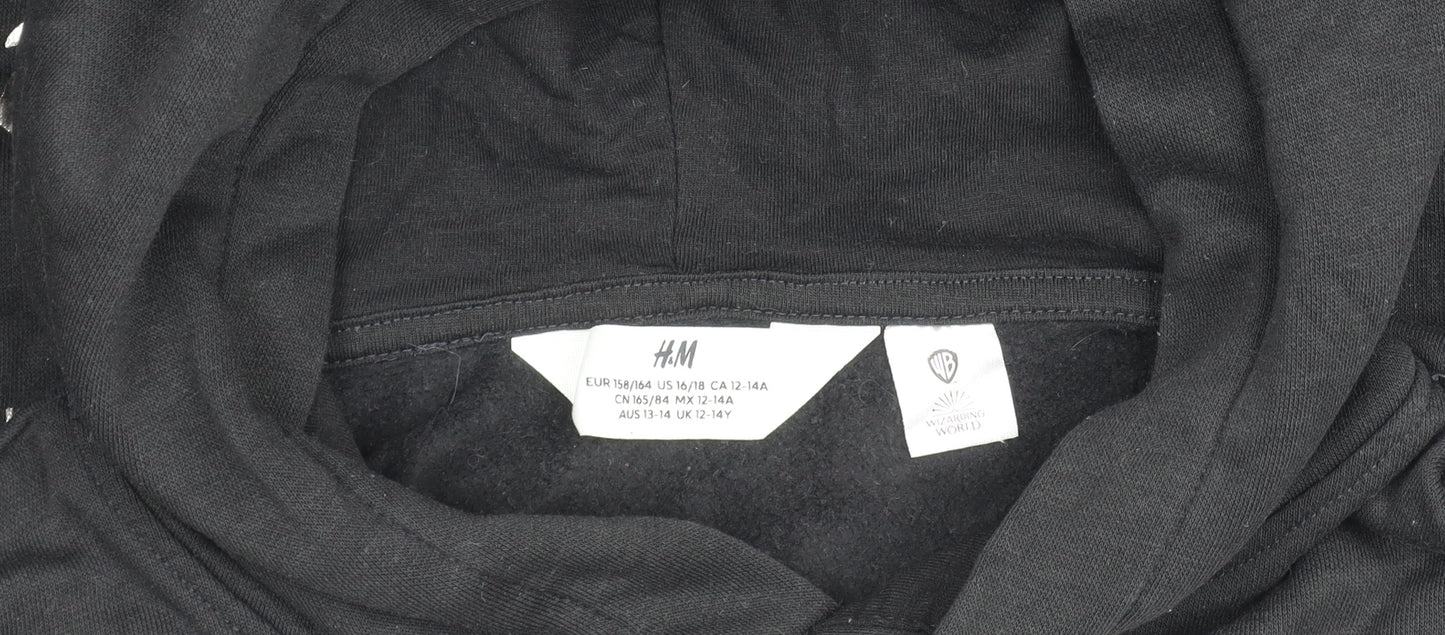 H&M Boys Black Harry Potter Hogwarts Pullover Hoodie 14 Years