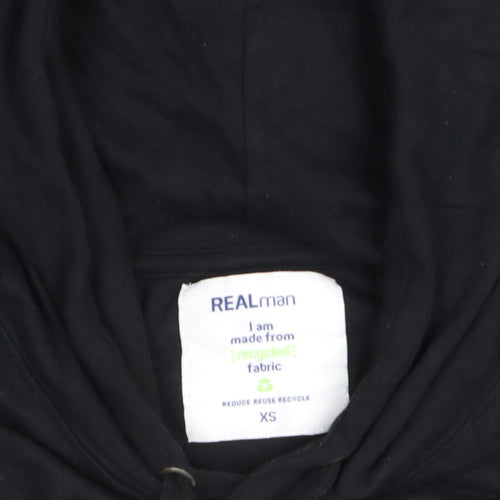 REALman Black XS Recycled Fabric Pullover Hoodie Womens Relaxed Fit