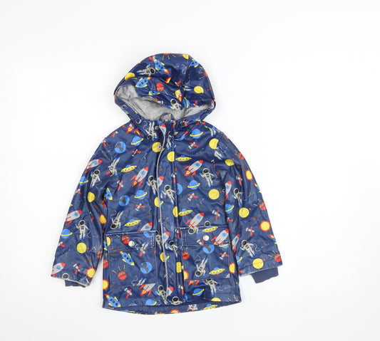 Lily & Dan Boys Blue Space Print Waterproof Hooded Rain Coat 3-4 Years