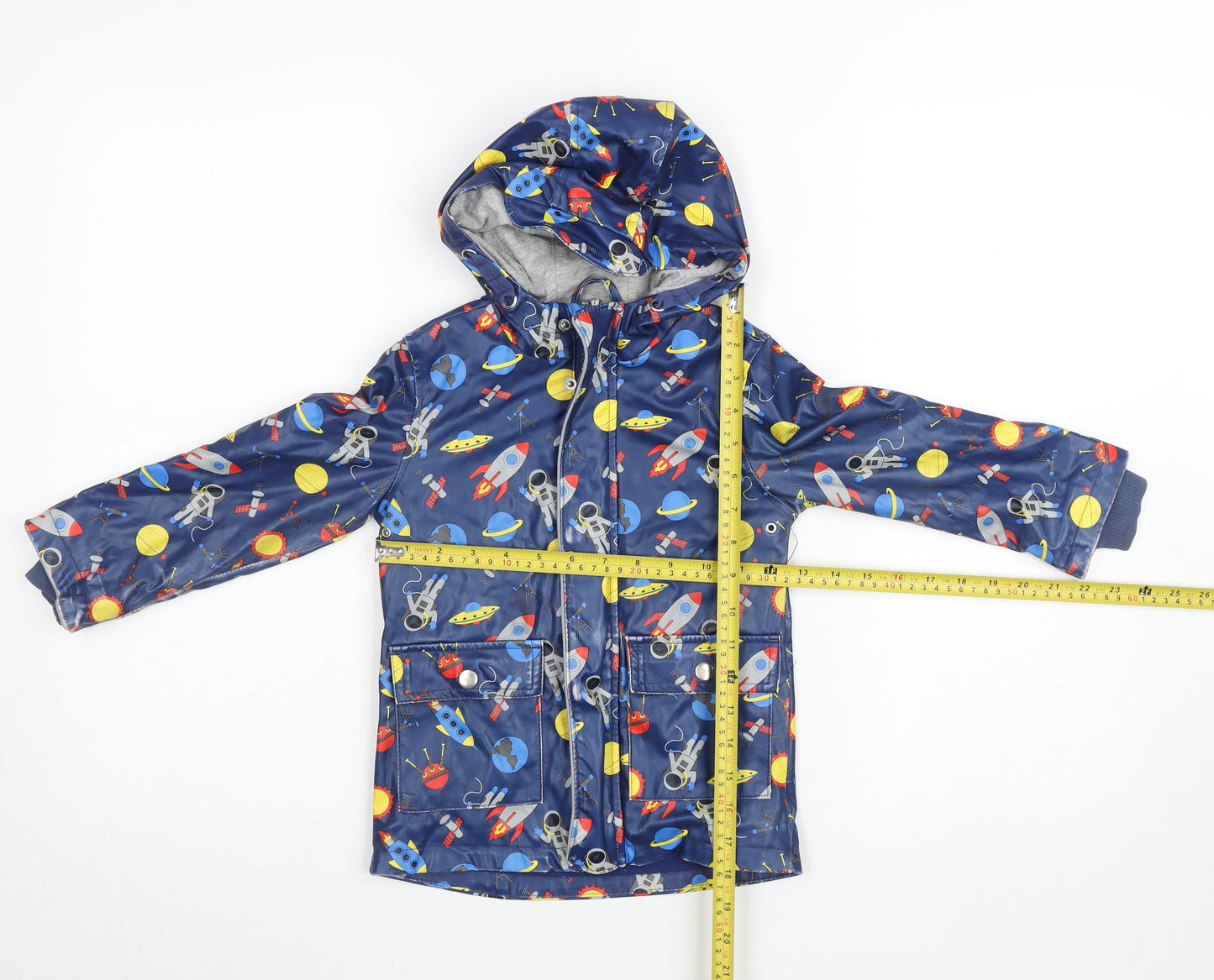 Lily & Dan Boys Blue Space Print Waterproof Hooded Rain Coat 3-4 Years