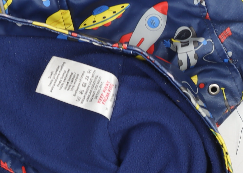 Lily & Dan Boys Blue Space Print Waterproof Hooded Rain Coat 3-4 Years