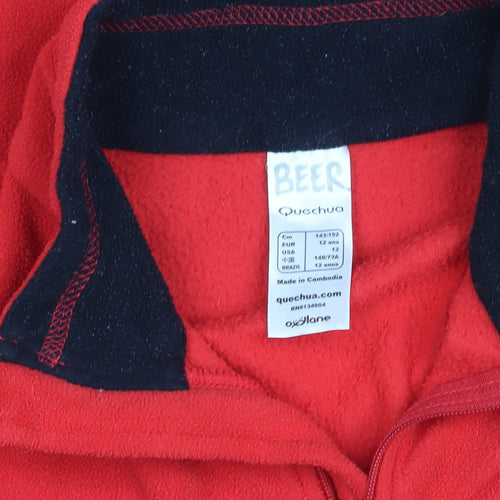 Quechua Boys Red Fleece Basic Jacket 12 Years 1/4 Zip Hiking Top