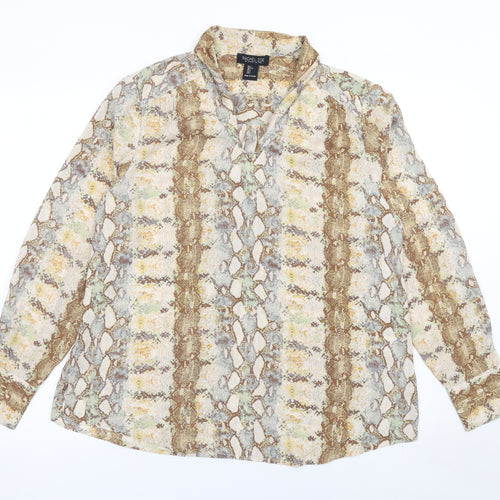 Rachel Zoe Women's Brown Animal Print Long Sleeve Blouse Size L