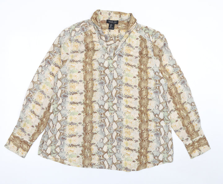 Rachel Zoe Women's Brown Animal Print Long Sleeve Blouse Size L
