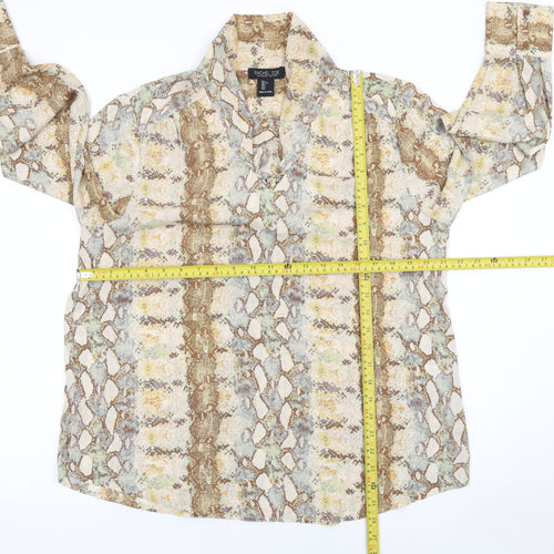 Rachel Zoe Women's Brown Animal Print Long Sleeve Blouse Size L