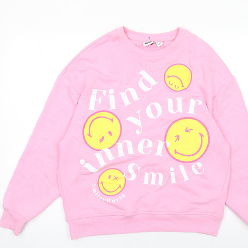 SmileyWorld Womens Pink Graphic Pullover Sweatshirt 2XS