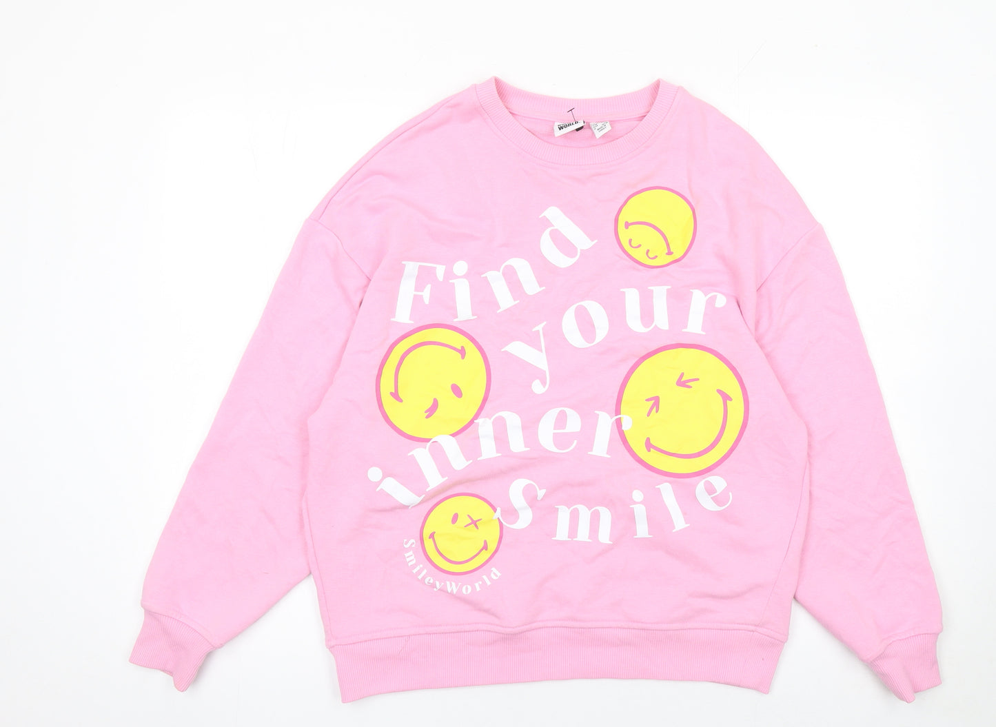 SmileyWorld Womens Pink Graphic Pullover Sweatshirt 2XS
