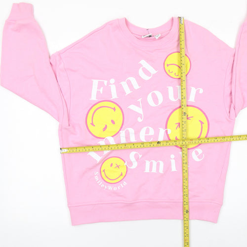 SmileyWorld Womens Pink Graphic Pullover Sweatshirt 2XS