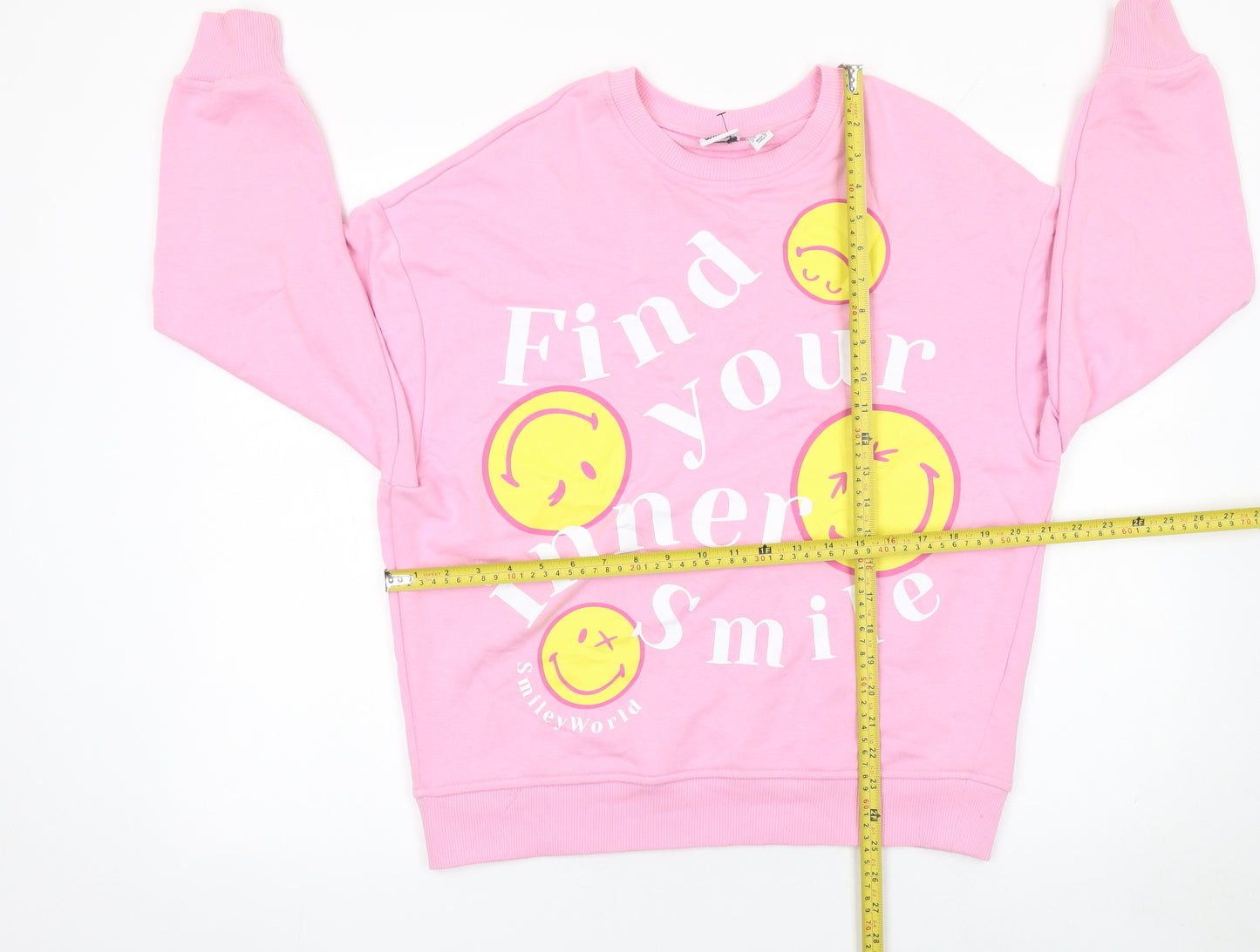 SmileyWorld Womens Pink Graphic Pullover Sweatshirt 2XS