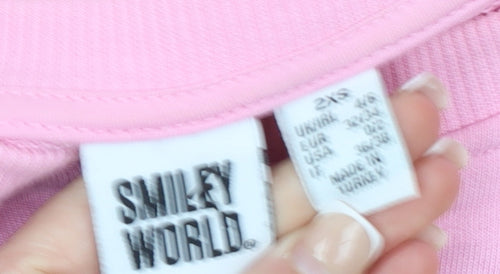 SmileyWorld Womens Pink Graphic Pullover Sweatshirt 2XS