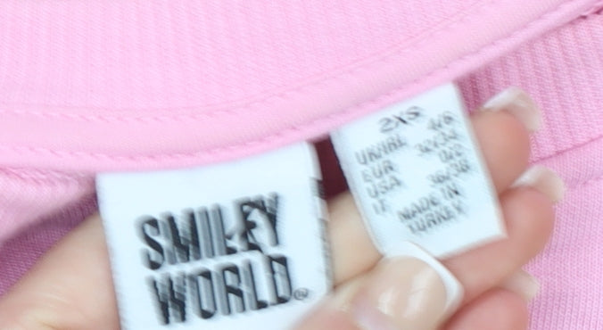SmileyWorld Womens Pink Graphic Pullover Sweatshirt 2XS
