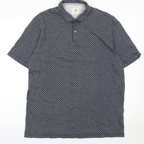 Next Men's Blue Geometric Cotton Polo Shirt Size L