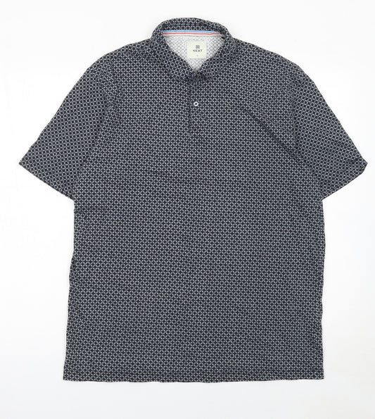 Next Men's Blue Geometric Cotton Polo Shirt Size L