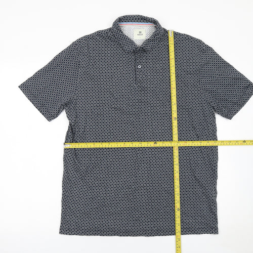 Next Men's Blue Geometric Cotton Polo Shirt Size L