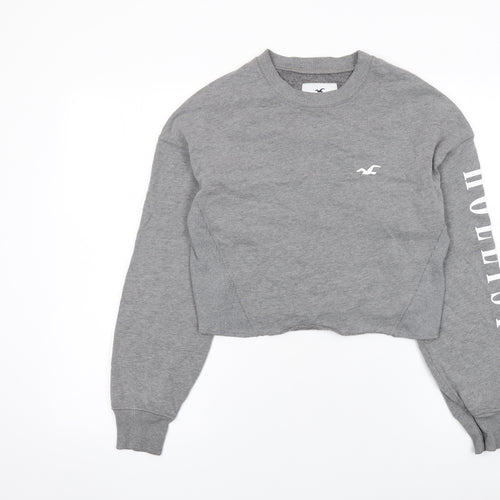 Hollister Women’s Grey Cropped Pullover Sweatshirt XS Cotton Blend