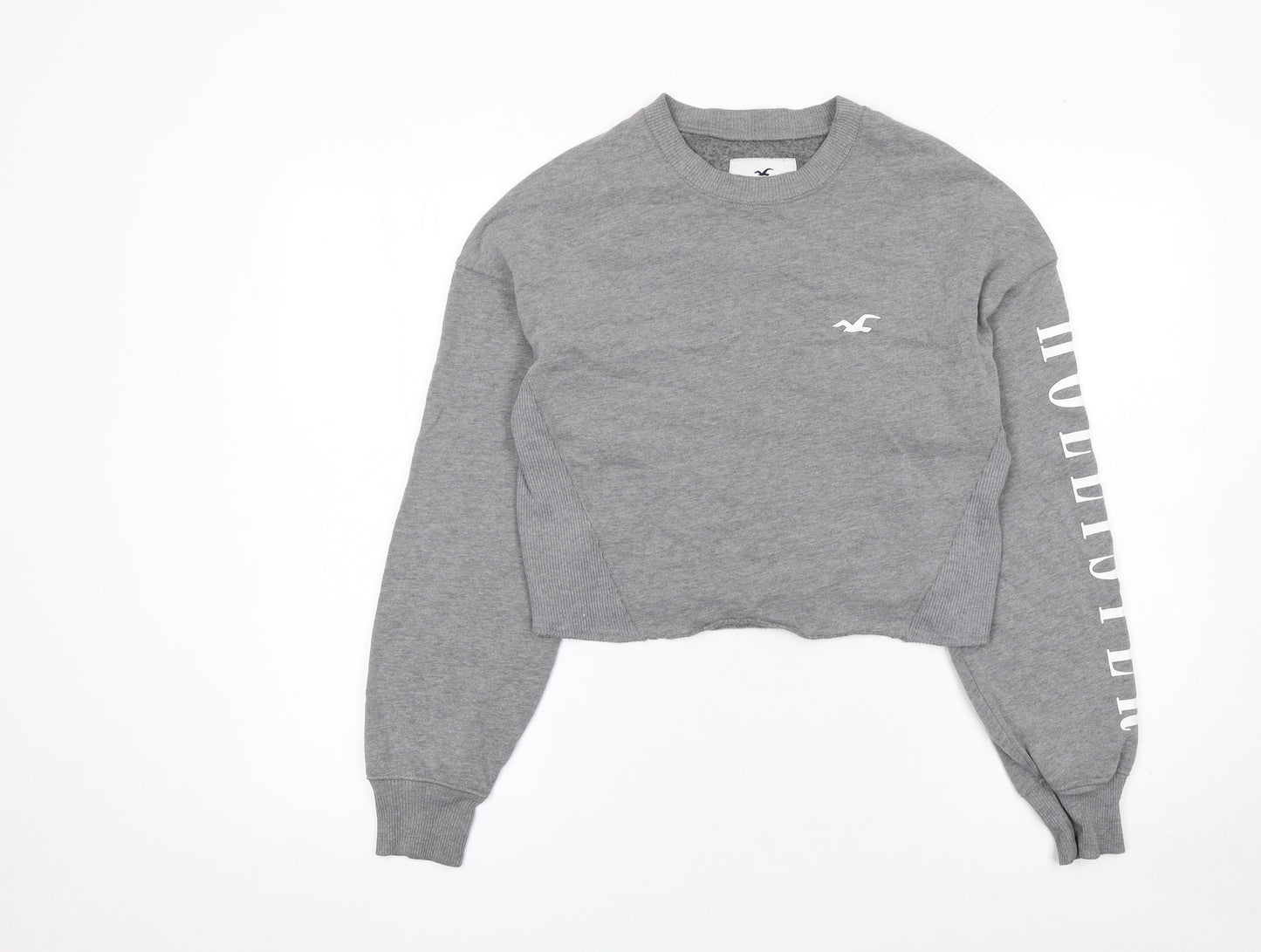Hollister Women’s Grey Cropped Pullover Sweatshirt XS Cotton Blend