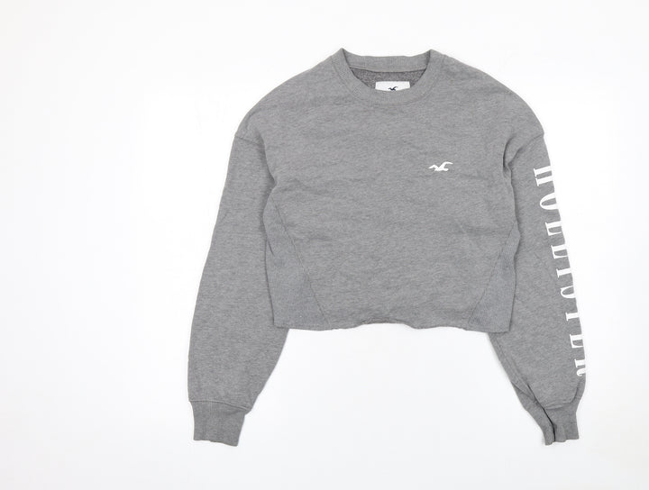 Hollister Women’s Grey Cropped Pullover Sweatshirt XS Cotton Blend