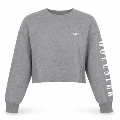 Hollister Women’s Grey Cropped Pullover Sweatshirt XS Cotton Blend