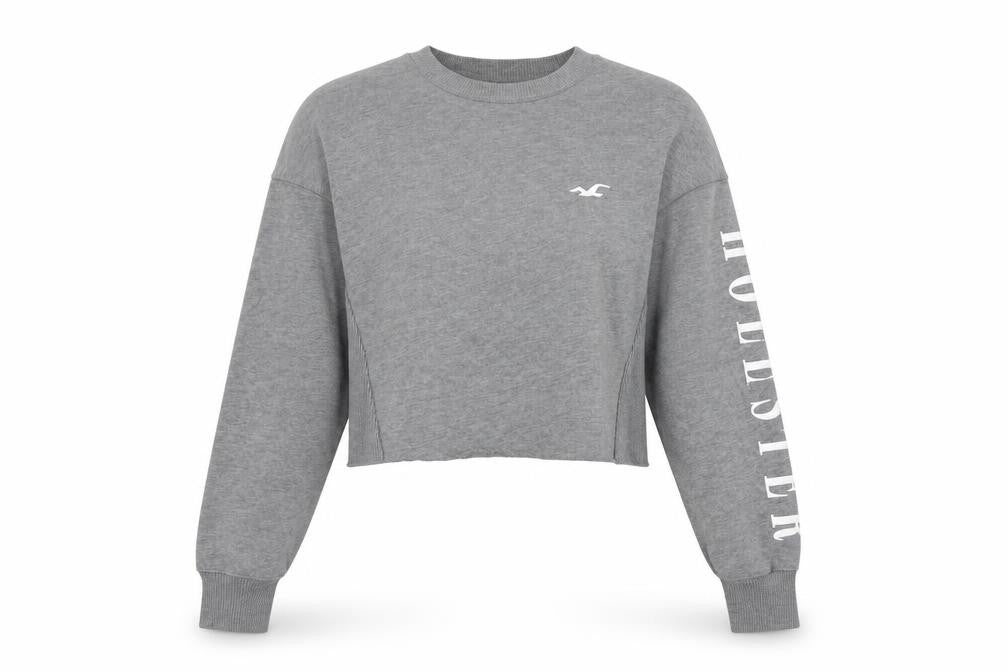 Hollister Women’s Grey Cropped Pullover Sweatshirt XS Cotton Blend