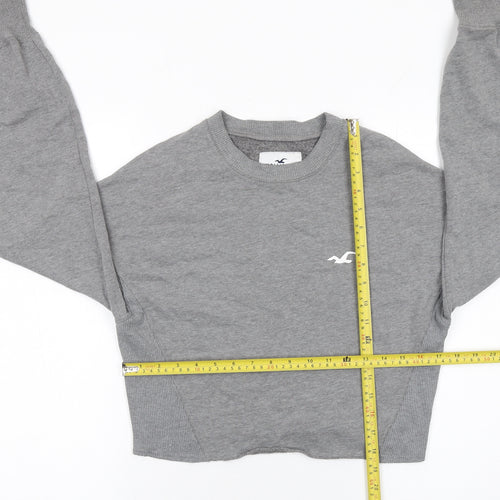 Hollister Women’s Grey Cropped Pullover Sweatshirt XS Cotton Blend