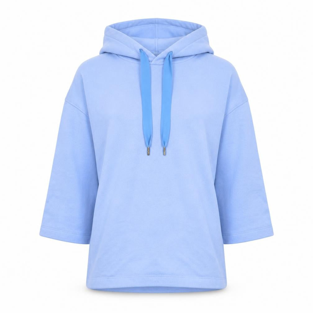 Front view of Only Women's Blue Pullover Hoodie 3/4 Sleeve, size 8, Cotton Blend