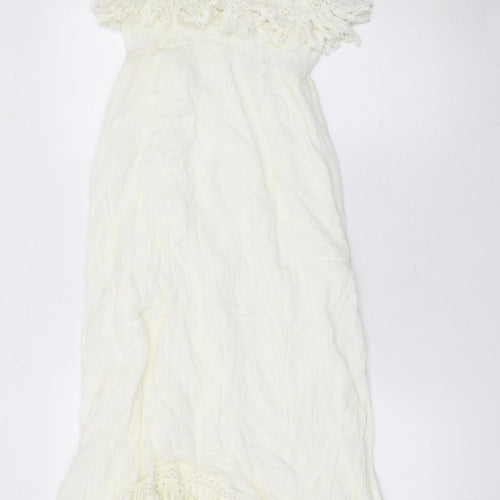Jennyfer Women Ivory Crochet Fringe Boho Midi Slip Dress Size S