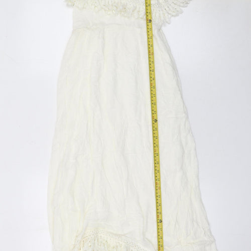 Jennyfer Women Ivory Crochet Fringe Boho Midi Slip Dress Size S